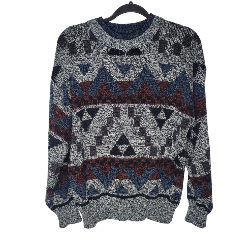 Vintage 90S Michael Gerald Abstract Pattern Knit Double Collar Crewneck Sweater